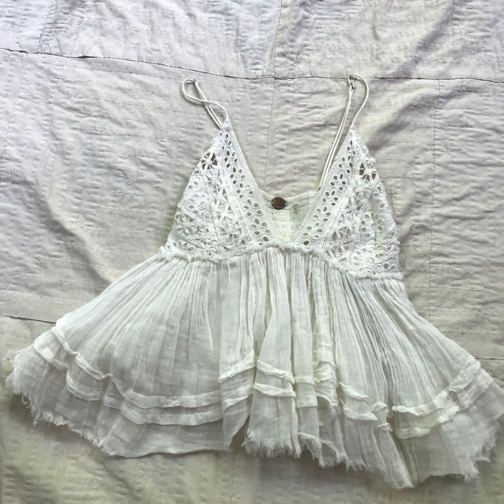 Free people gauze lace tank top